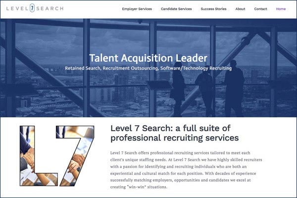 Homepage of Level 7 Search, Talent Acquisition Leader