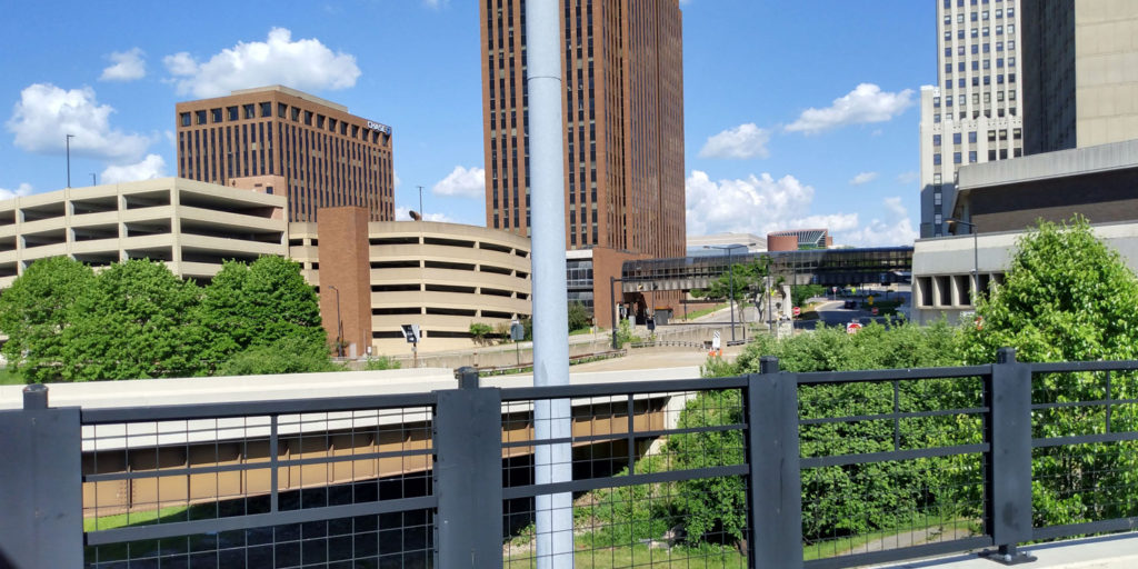 View of downtown Akron from towpath