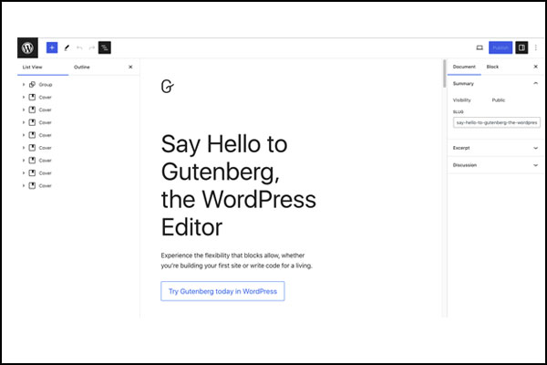 Screenshot of "Say Hello to Gutenberg Editor" page from wordpress.org.