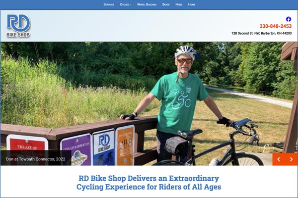Homepage of RD Bike Shop in Barberton, Ohio.